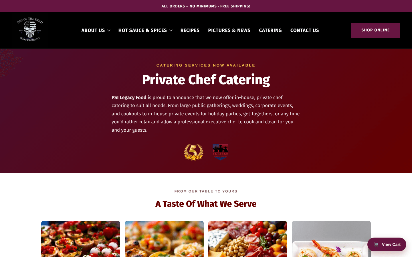 Catering page hero and gallery