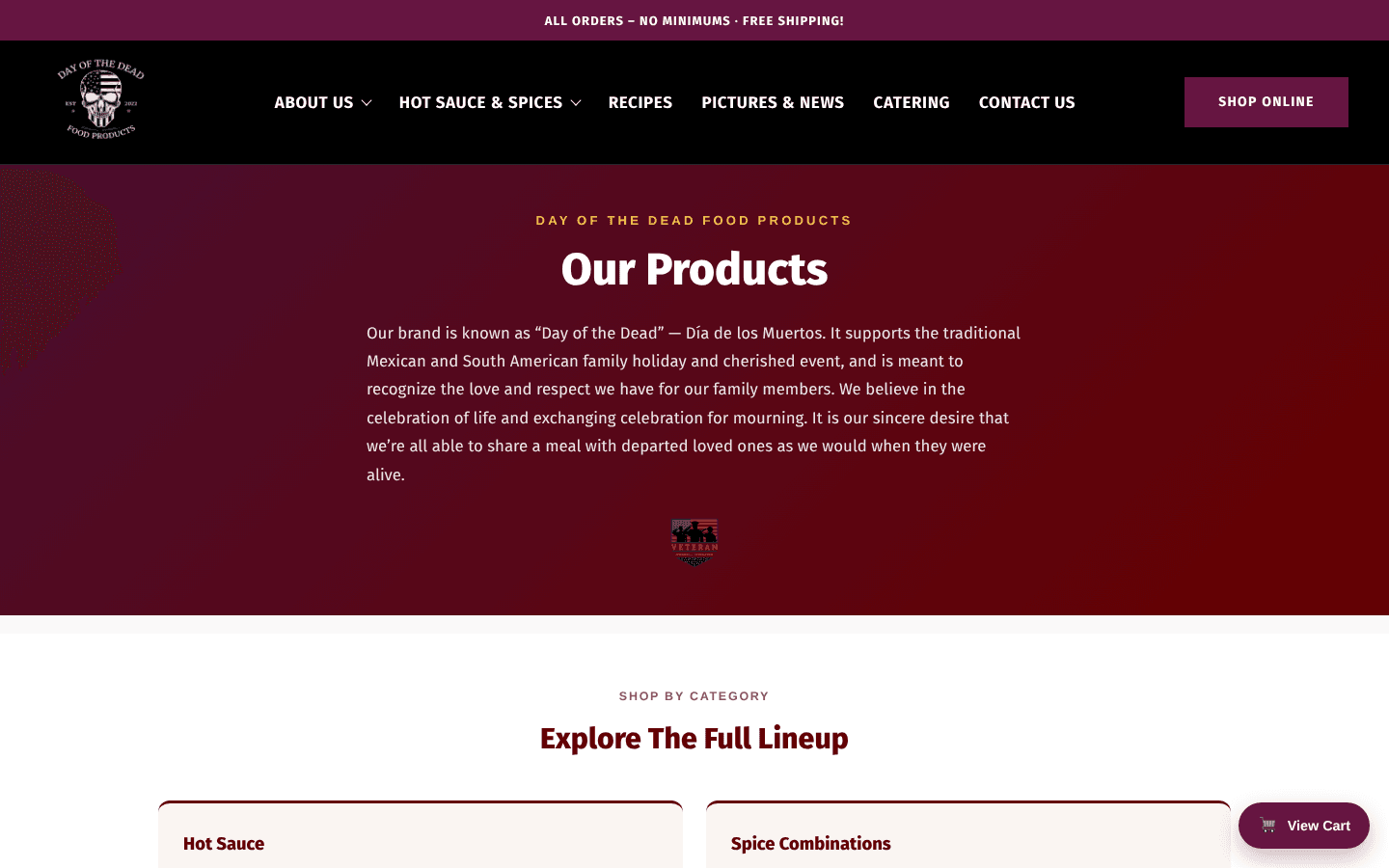Our Products page hero and shop-by-category section