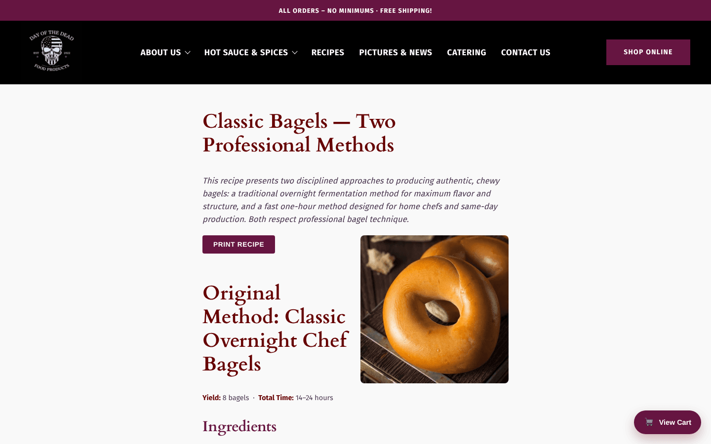 Rebuilt recipe post with Print Recipe button, photo and ingredients